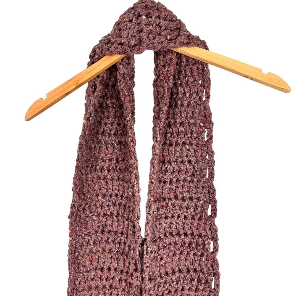 Hand Knit Grandma Wool Blend Soft Chunky Mauve Long Scarf w Pockets Boho Cozy - Picture 7 of 10